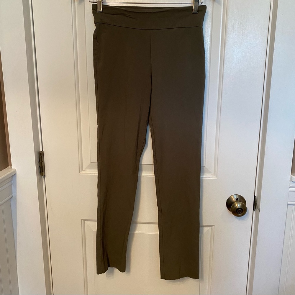 KRAZY LARRY PANTS OLIVE GREEN STRETCH PULL ON SKINNY ANKLE USA SIZE 4